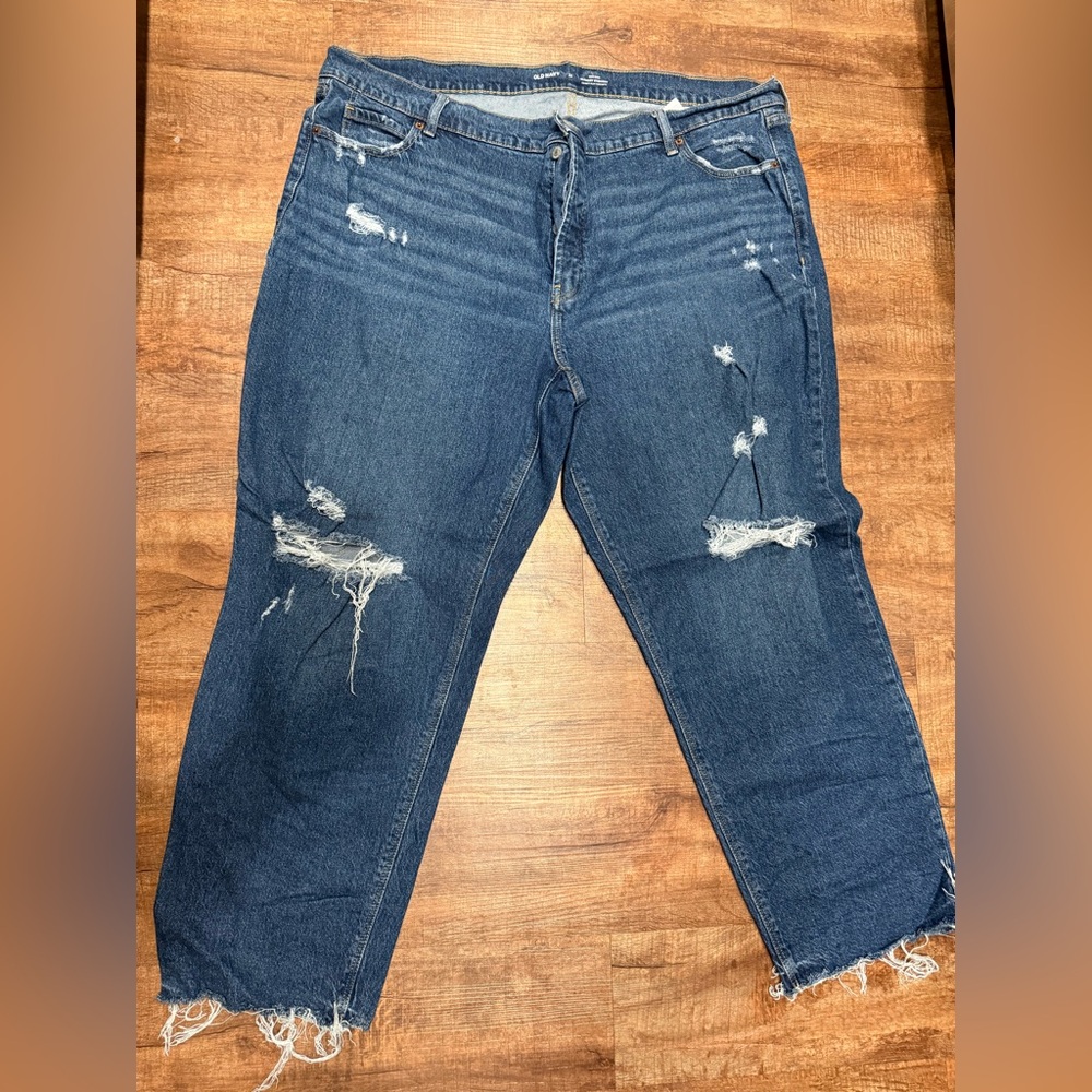 Old Navy Women's Distressed Boyfriend Jeans - Dark Blue